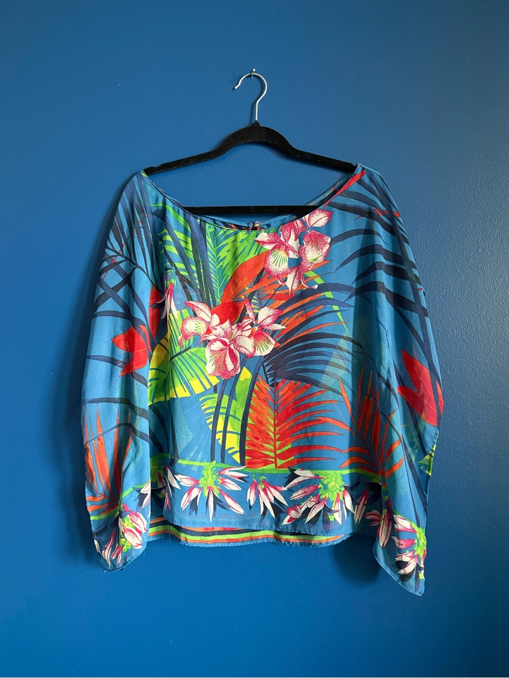 Tropical Print Women’s Boho Oversized Flowy Resort-Style Blouse